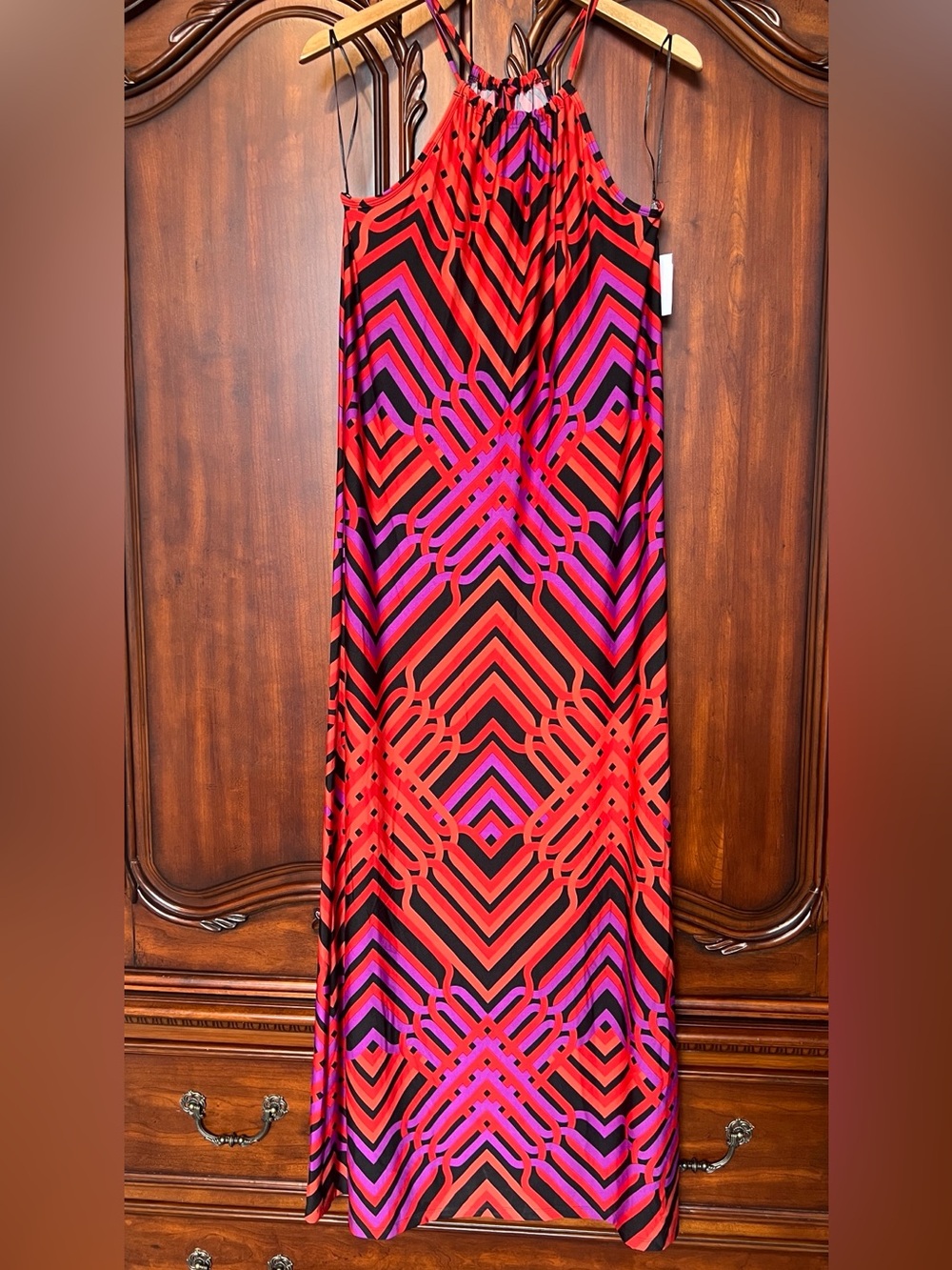 Trina Turk Red, Black & Purple Striped Maxi Dress